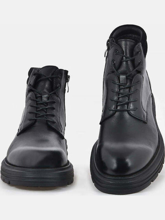 Leather Black Men's Boots with Zipper