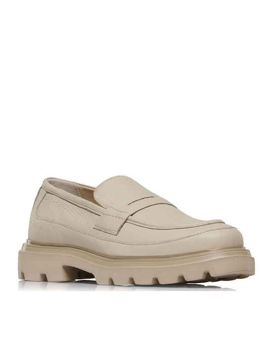 Leather Men's Loafers In Beige Colour