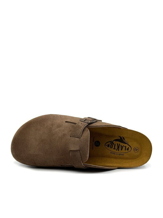 Leather Winter Men's Slippers Brown