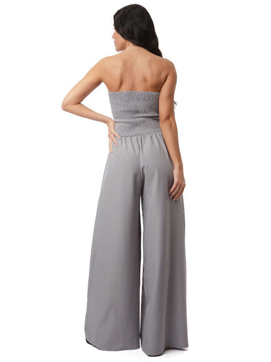 Women Strapless One-piece Jumpsuit Gray