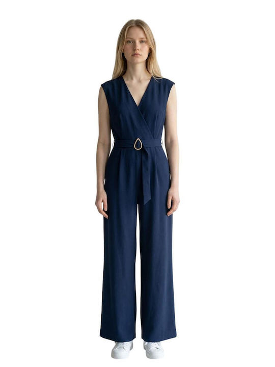 Damenteilose Kurzärmliche Jumpsuit Blau