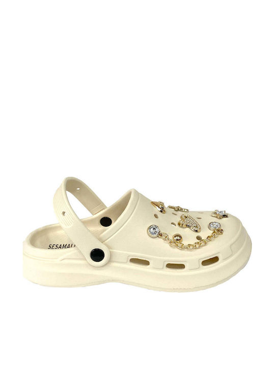 Ansin Ansin Damen Holzschuhe Beige