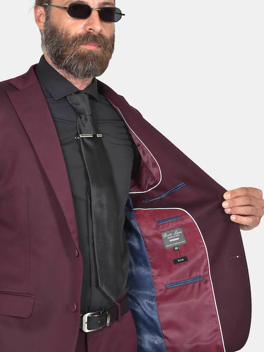 Winter Men's Suit with Slim Fit Burgundy