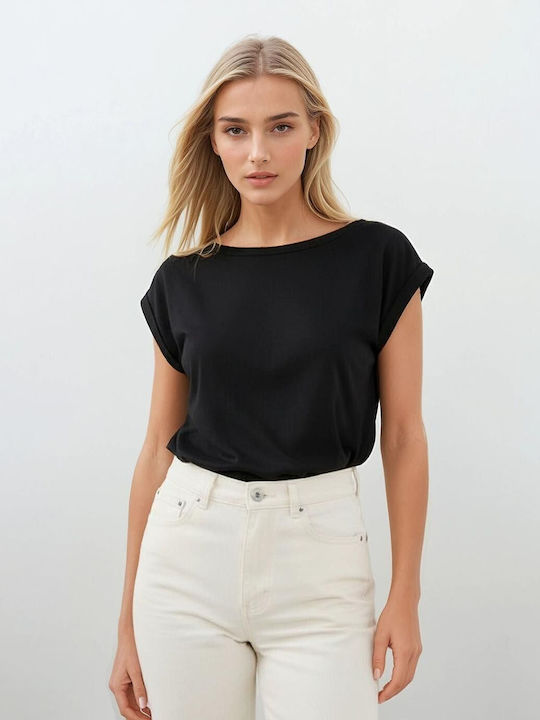 Bluza Damă De Iarnă Din Bumbac Mâneci Scurte Neagră