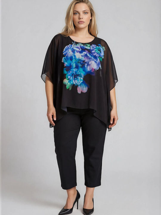Tunic Short Sleeve Floral Black