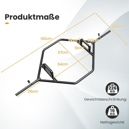 Costway Trap Bar Olympic Type Φ50 16kg Length 142cm with Lock Jaw Collars