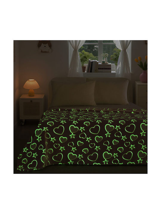 Κουβέρτα Fleece Hearts Φωσφορίζουσα Φωσφοριζέ 220x160εκ.