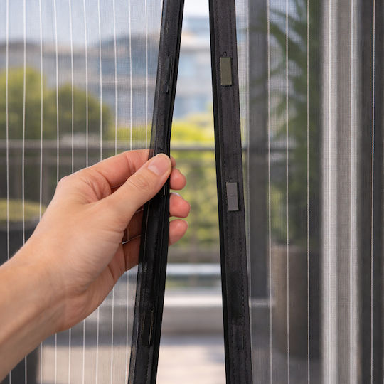Bakaji Door Mosquito Net with Magnetic Clasp Made of Black Polyester 210x100cm