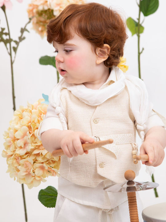 Bambolino Baptism Suit with Vest for Boy Linen Ecru