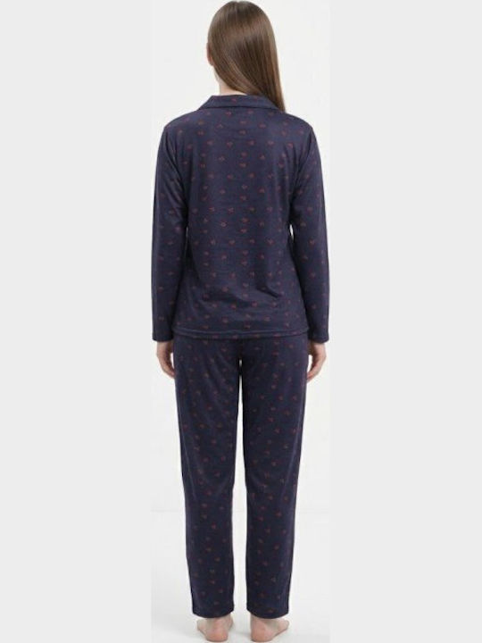 Soccus Set Pijamale Dama De Iarnă Din Bumbac Albastru Închis