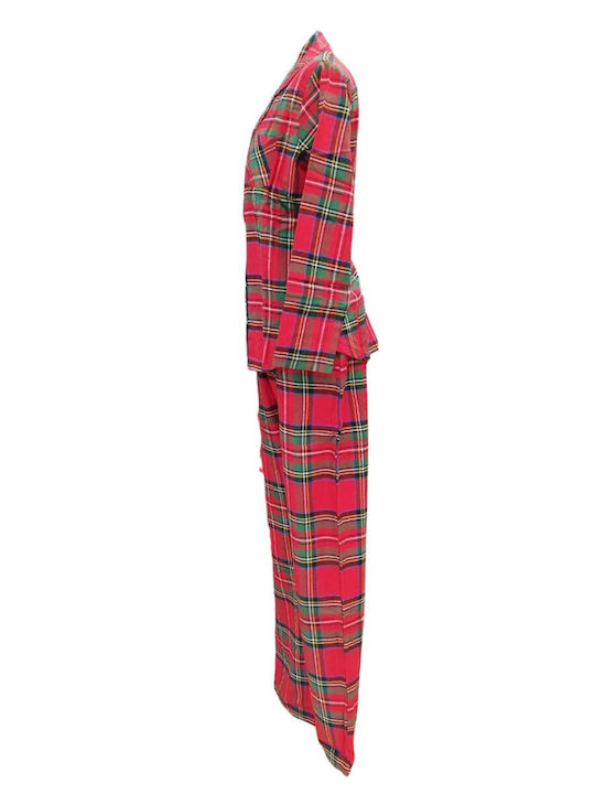 Nina Club Winter Women's Pyjama Set Cotton Red Plaid