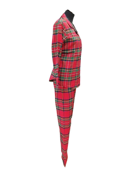 Nina Club Winter Women's Pyjama Set Cotton Red Plaid