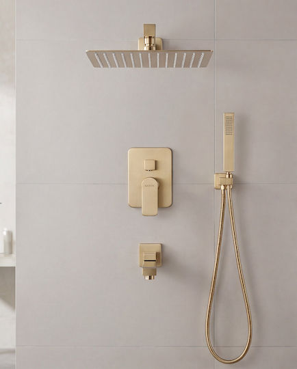 Naron Eingebaute Wasserhähne Set Mischbatterie, Mundstück, Telefon & Kopfbrause für Dusche 3 Ausgänge