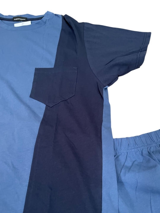 Snelly Sommer Herrenpyjama Blau