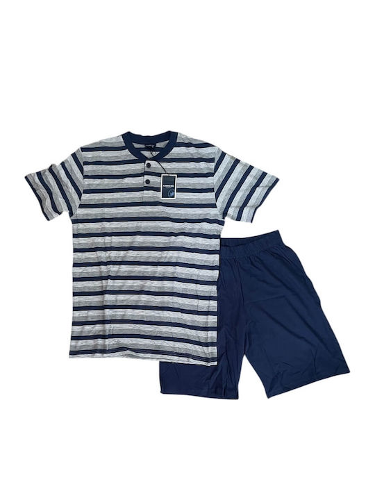 Il Granchio Sommer Herrenpyjama Grau/Blau