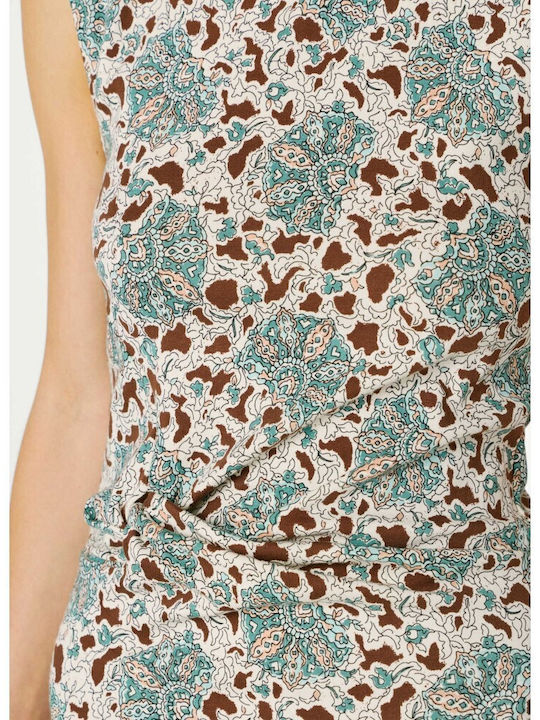 Summer Midi Drape Dress with Tearing Bleach Green
