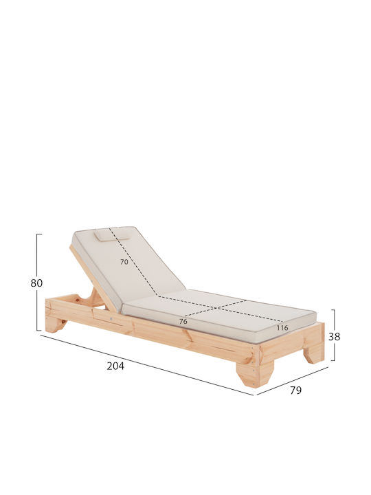 Șezlong Din Lemn cu Pernă Ecru 204x79x80cm Șezlong Din Lemn cu Pernă Ecru 204x79x80cm