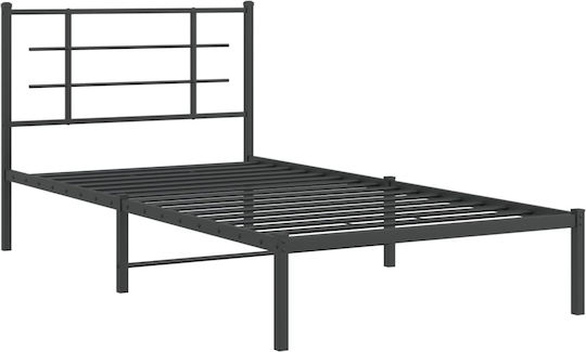Half Double Metal Bed Black with Slats for Mattress 107x203cm