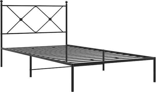 Pat Semi-dublu Metalic Negru cu Plăci pentru Saltea 107x203cm