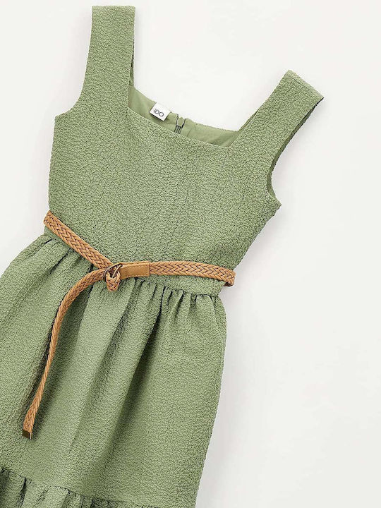 Girls Dress Sleeveless Set with Accessories Khaki