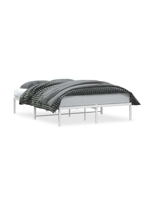 King Size Metal Bed Base White with Slats for Mattress 200x200cm