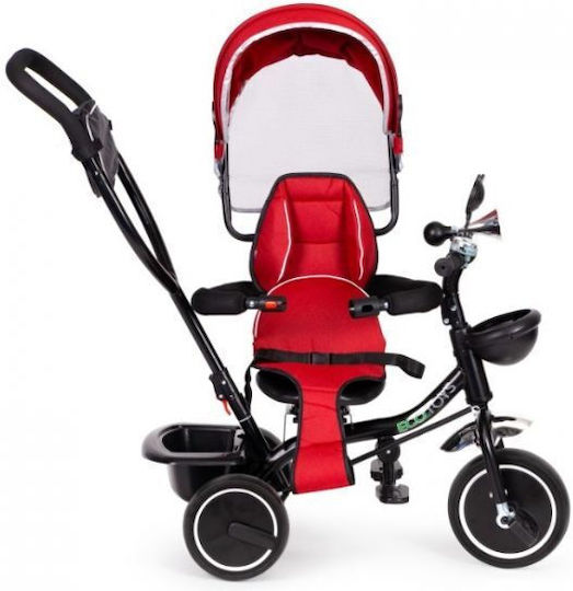 Ecotoys Tricicletă Pentru Copii Transformabilă cu Mâner Pentru Părinți 3 în 1 Pentru 1-5 Ani Roșie