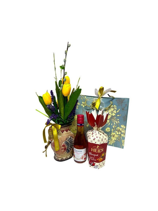 Set Elegant De Lalele Aurii Aranjament Floral În Vază Vin Rosé Heidi Praline