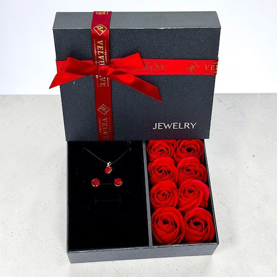 Luxury Gift Box Red Soap Roses Silver Jewelry Set Swarovski Crystals In An Elegant Gift Box Luxury Gift Box Red Soap Roses Silver Jewelry Set Swarovski Crystals In An Elegant Gift Box