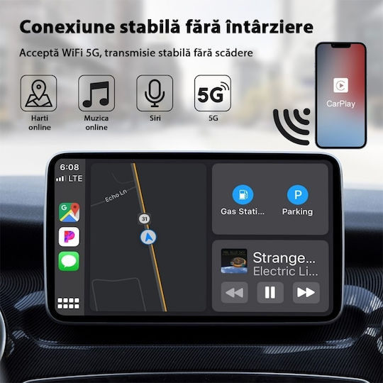 Wireless Adapter Ctht-020-2 Apple Carplay Iphone Ios 10+ Usb-type C Dongle 5g Wifi Bluetooth Automatic Connection White