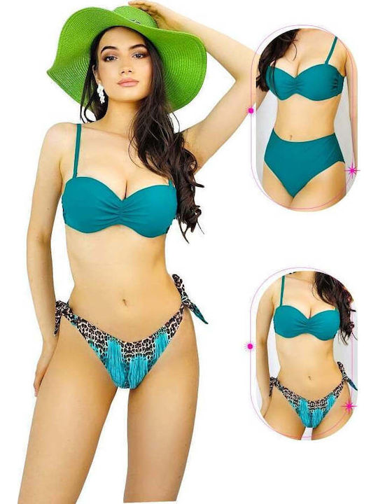 Set Bikini Set De Bikini Push Up Șir De Caractere Talie Înaltă Animal Print Turcoaz