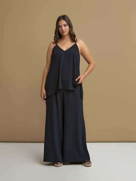 Women's Sleeveless Blouse with V-Neckline Black