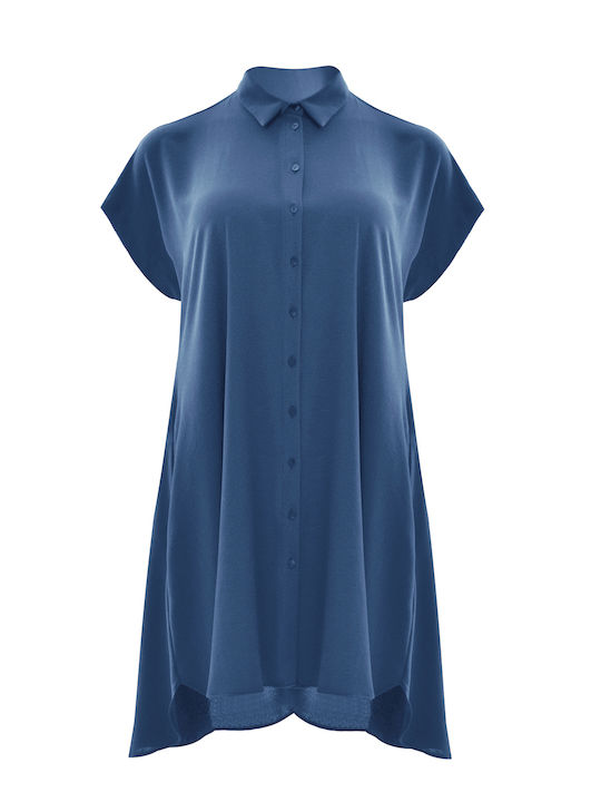 Rochii De Vară Pentru Femei Mini Rochie-Cămașă Albastru