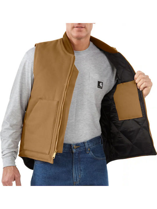 Firm Sleeveless Puffer Jacket Waterproof and Windproof Brown