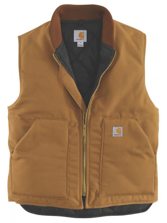 Firm Sleeveless Puffer Jacket Waterproof and Windproof Brown