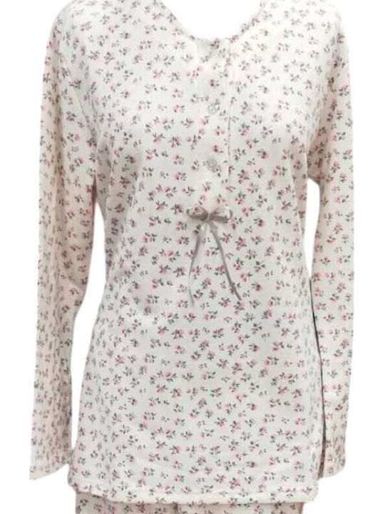 Nina Club Nina Club Damen Schlafanzug Set Ecru-Rose Winter