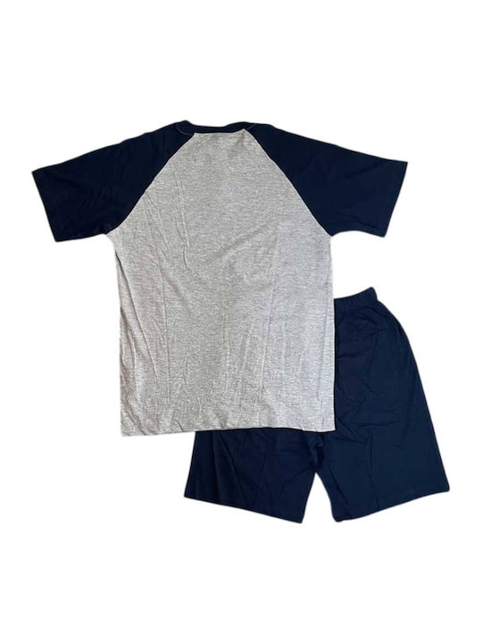 Il Granchio Sommer Herrenpyjama Bluse Grau/Blau