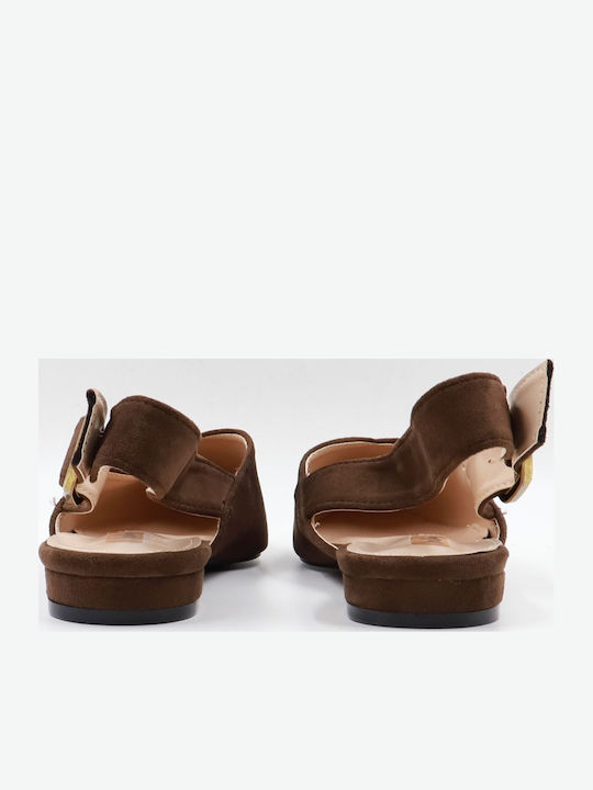 Γυναικείες Μπαλαρίνες Slingback με Λουράκι σε Καφέ Χρώμα
