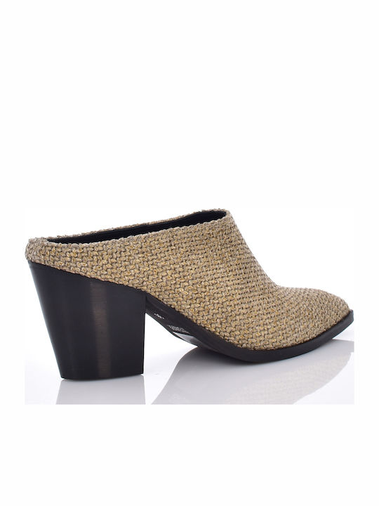 Mules With High Heel In Beige Colour