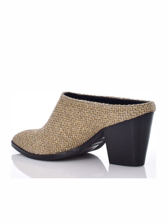 Mules With High Heel In Beige Colour