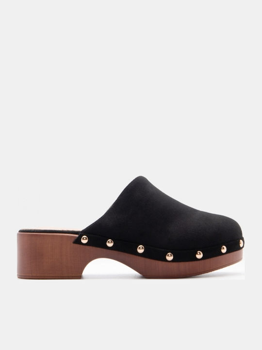 Pantofi Mules De Catifea Cu Talpă Joasă În Culoare Neagră