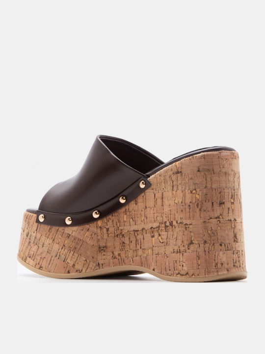 Mules With High Heel In Brown Colour