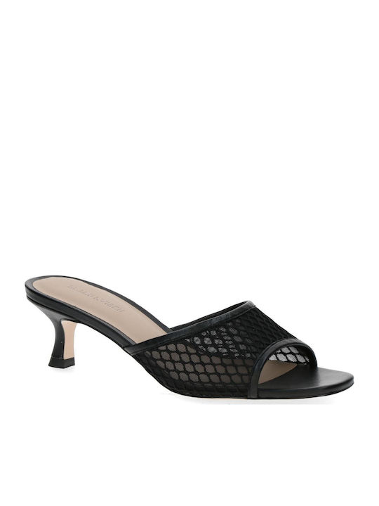 Leather Mules with Heel in Black Colour