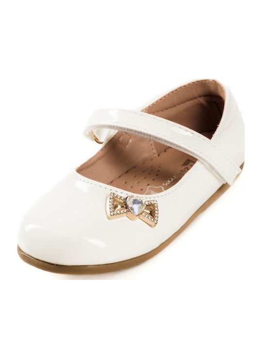 Kids Ballerinas with Hoop & Loop Closure Patent Leather White
