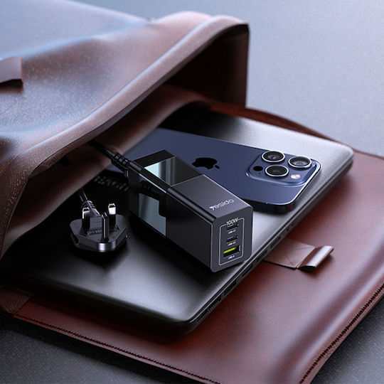 Yesido GaN Charging Station with USB-A Port and 2 USB-C Ports 100W Power Delivery in Black Colour (YC58)