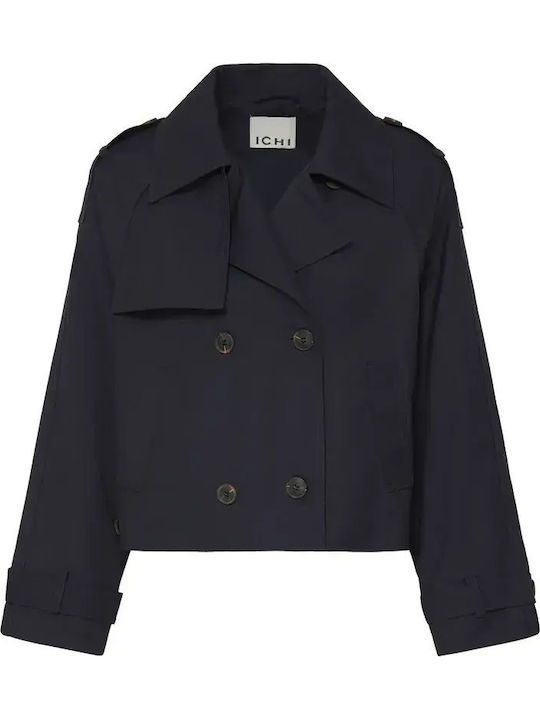 Women's Dark Navy Half Coat with Buttons