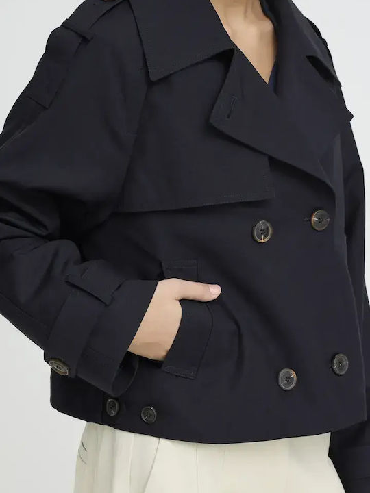 Women's Dark Navy Half Coat with Buttons