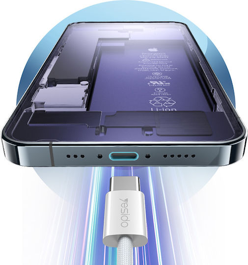 Yesido Braided USB 2.0 Cable USB-C male - USB-C 60W Λευκό 2m