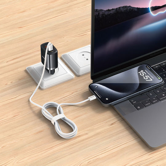 Yesido Braided USB 2.0 Cable USB-C male - USB-C 60W Λευκό 2m