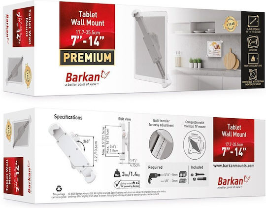 Barkan T70 Βάση Tablet Τοίχου σε Μαύρο χρώμα