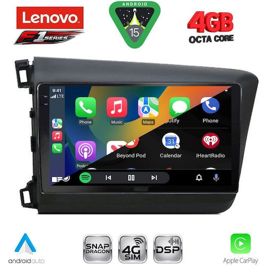 Lenovo Car Audio System for Honda Civic 2012-2016 (Bluetooth/USB/WiFi/GPS/Apple CarPlay/Android Auto) with 9" Touch Screen